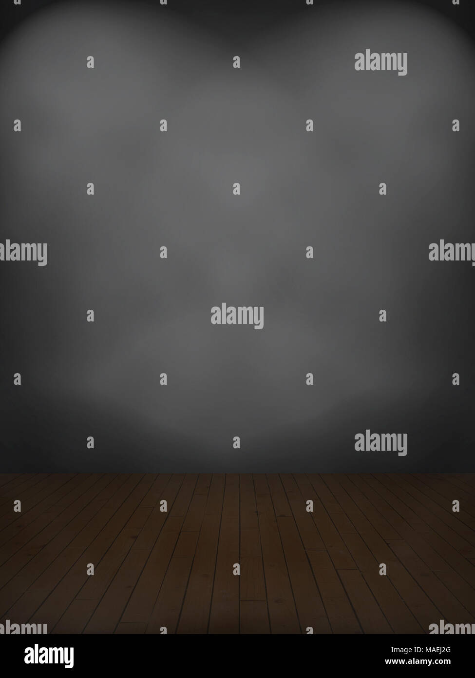 Abstract Empty background wall and wood floor gradient with lighting as backdrop Stock Photo