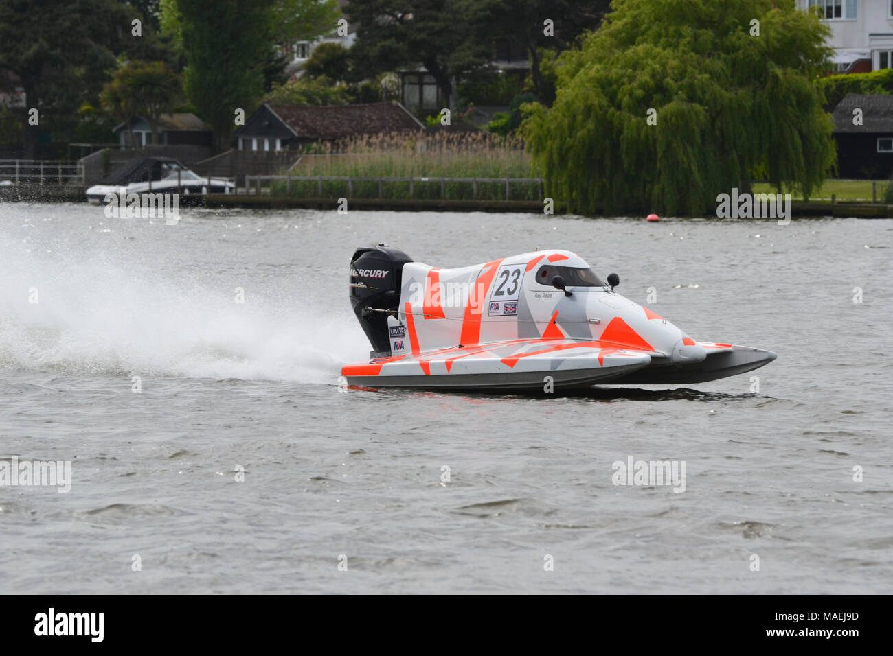 Power boat racing on Oulton Broad, Suffolk Stock Photo