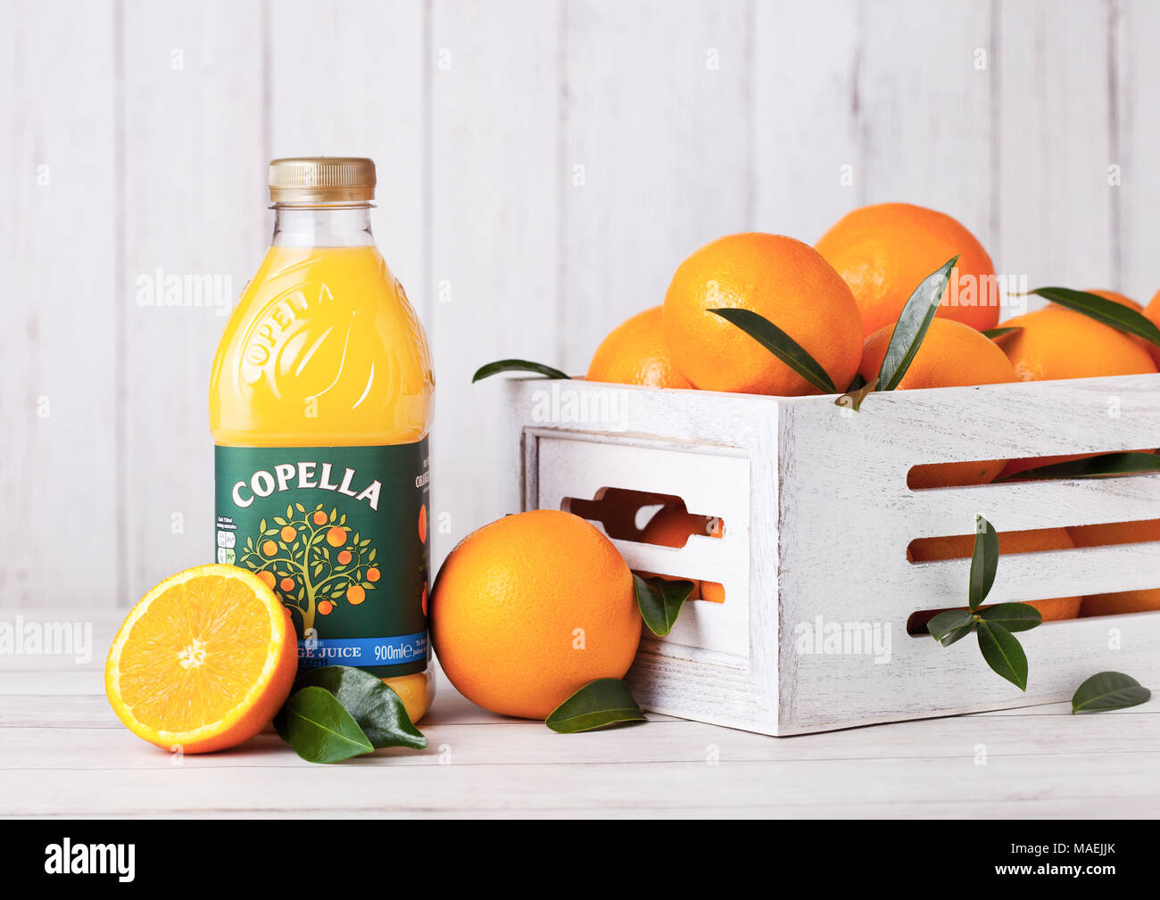 LONDON, UK MARCH 31, 2018 Pack of Fresh Tropicana Tropical Orange Juice with fresh raw