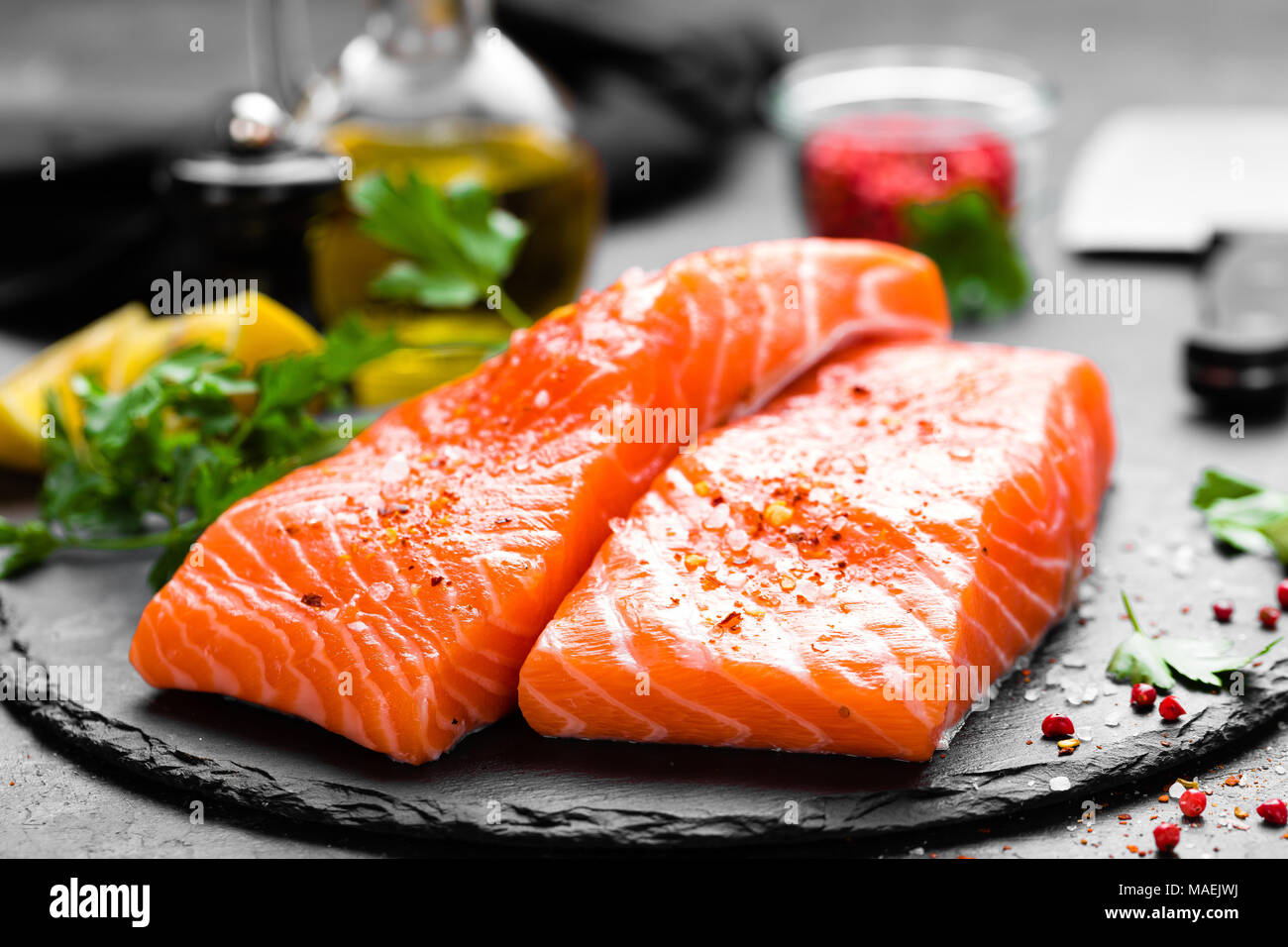 Salmon. Fresh salmon fish. Raw salmon fish fillet Stock Photo - Alamy