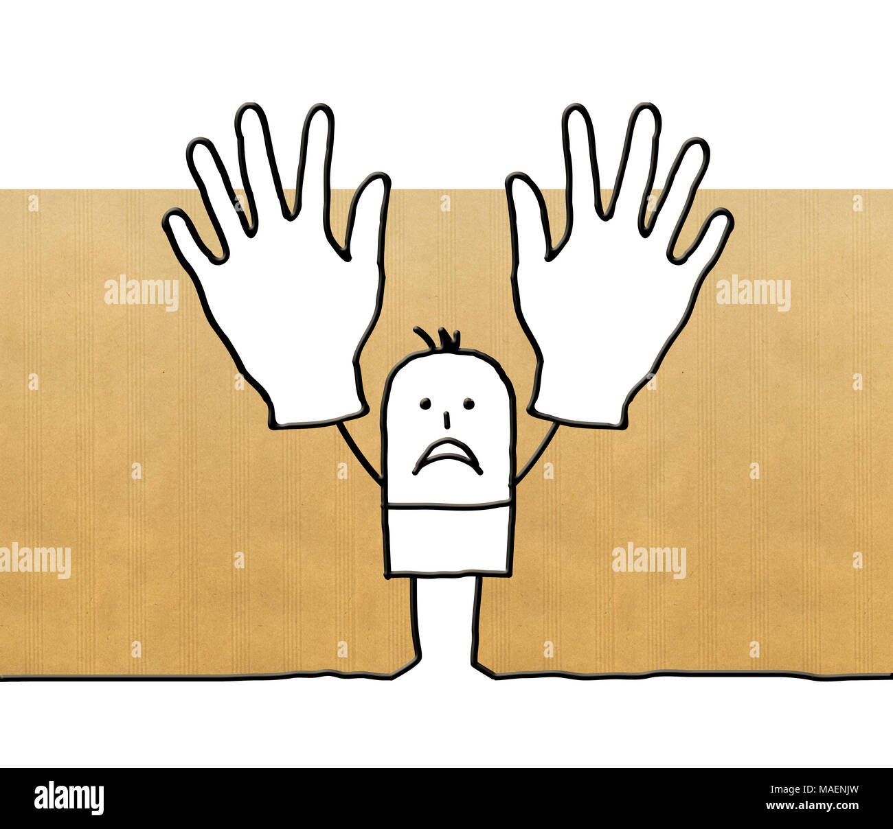 Cartoon man with two hands up Stock Photo