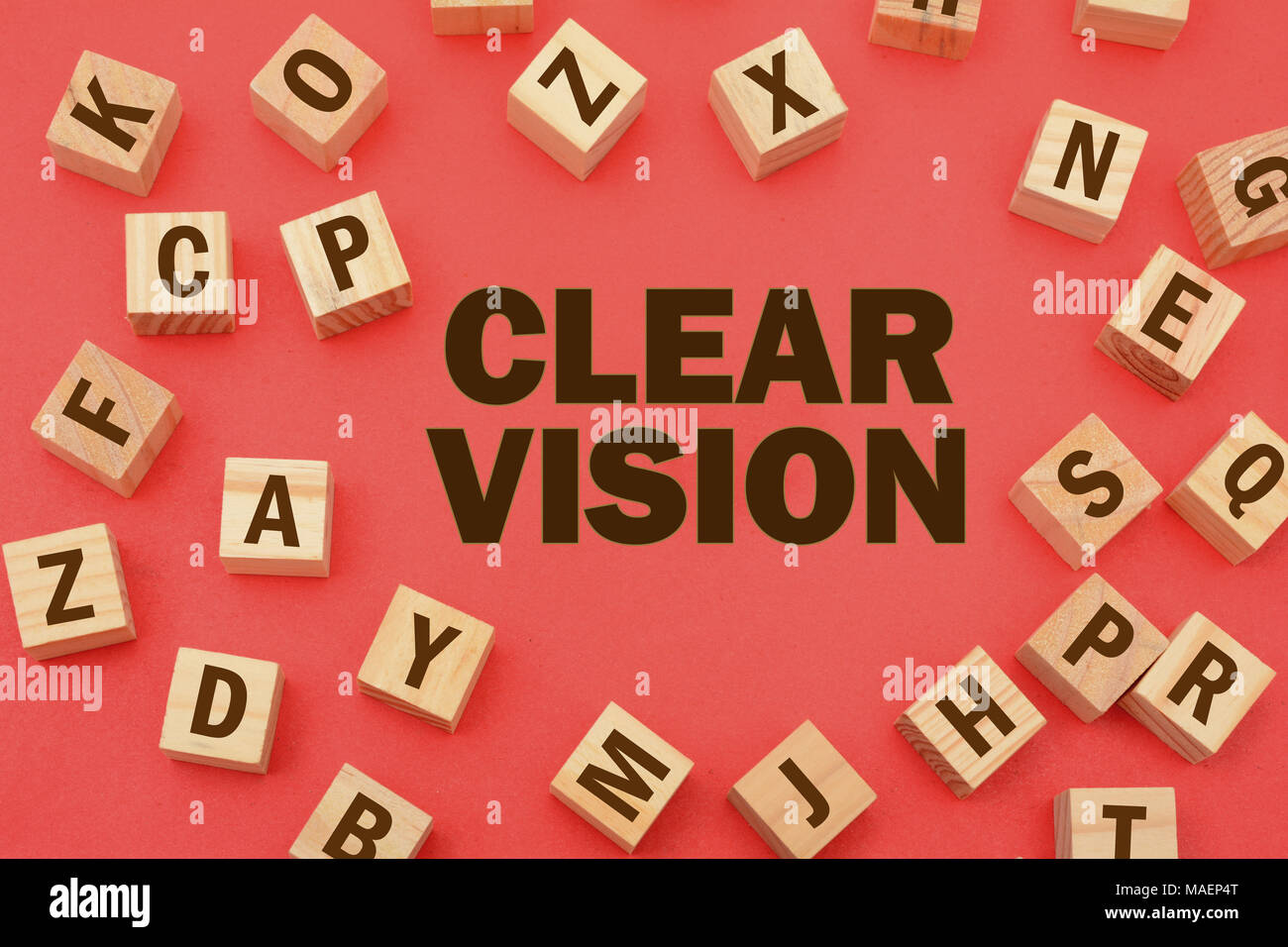Clear Vision with wooden word blocks scattered around. Stock Photo