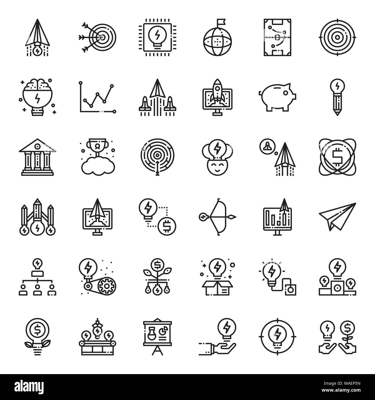 Startup outline icon set, business concept, isolated on white background Stock Vector