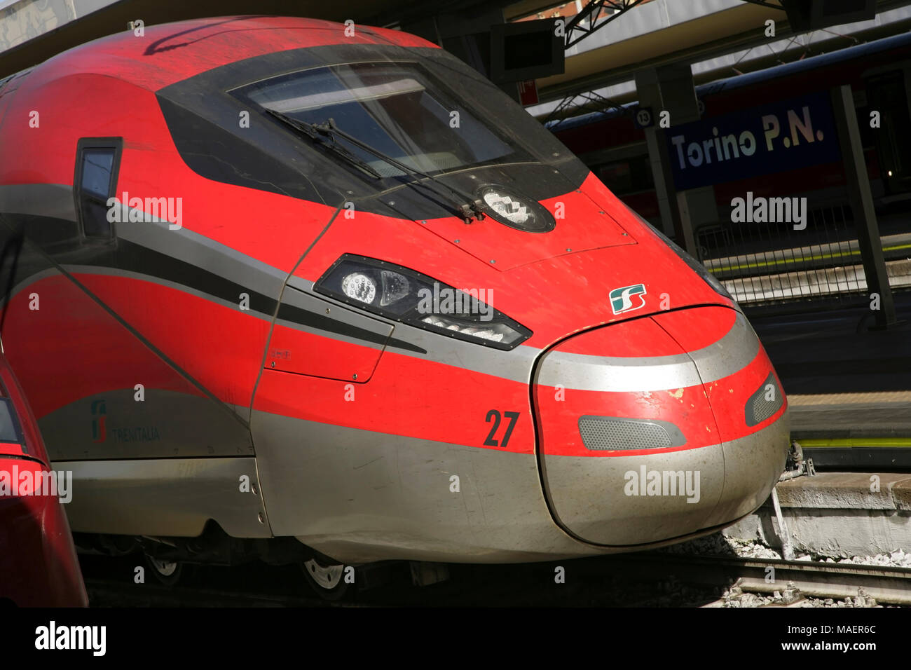 Frecciarossa 1000 (ETR 400) 400kph high speed train at Turin Porta Nuova railway station, Italy. Stock Photo