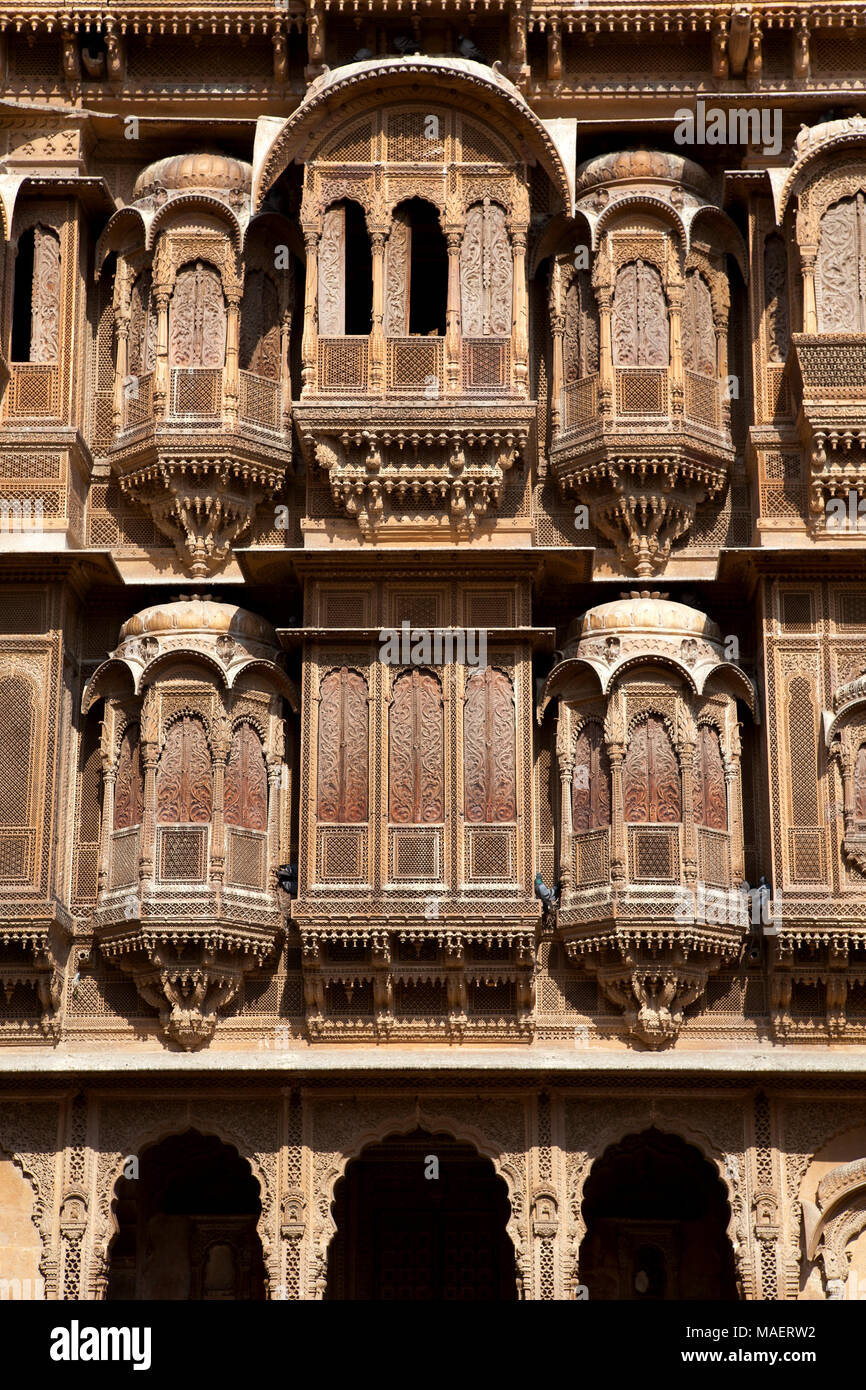 Facade of the old Patwa-Ki haveli in Jaisalmer, Rajasthan, North India Stock Photo