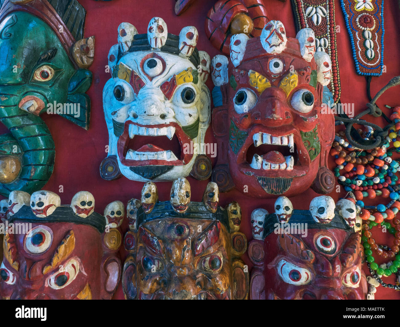 Ritual Tibetan magic mask religious Buddhist creatures, red and white
