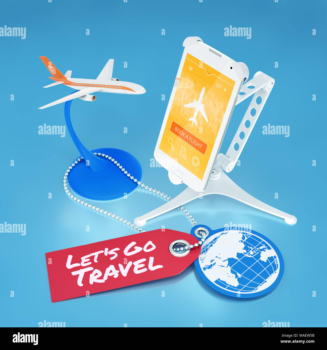 Booking Flight Via Mobile App Stock Photo