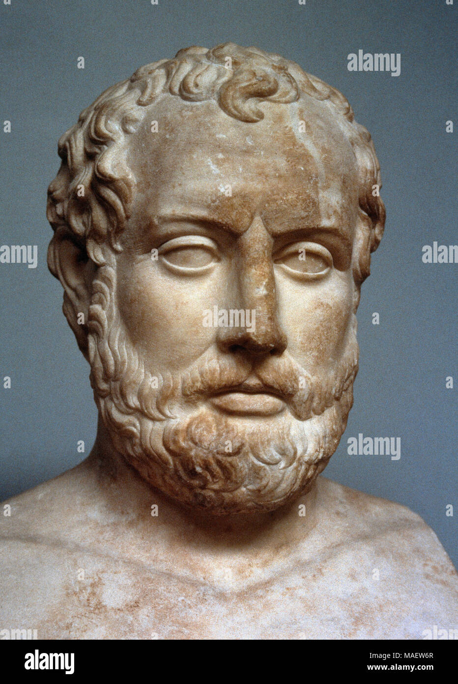 Aeschines (389-314 BC). Greek statesman and one of the ten Attics orators. Bust. Roman copy of a Greek sculpture found in Bitolia. British Museum, London, England. Stock Photo