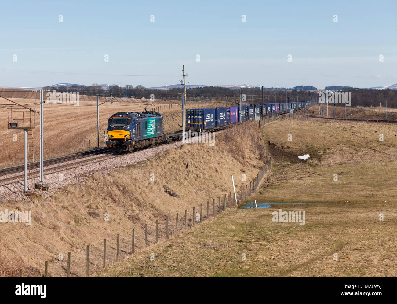 A Direct rail Services class 88 electric passes