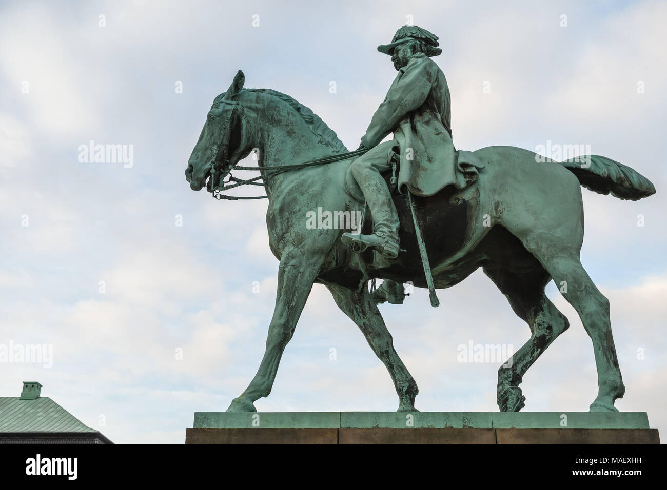 Equestrian statue of King Christian IX of Denmark is located at the Christiansborg Palace in Copenhagen, Denmark. Stock Photo