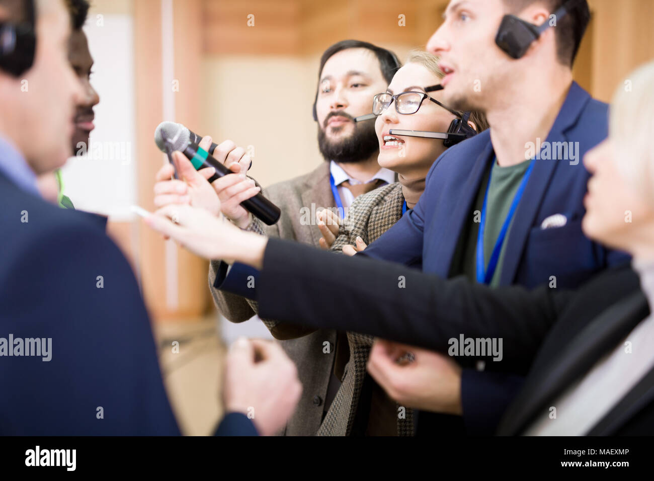 African American Footballer Talking to Journalists Stock Photo