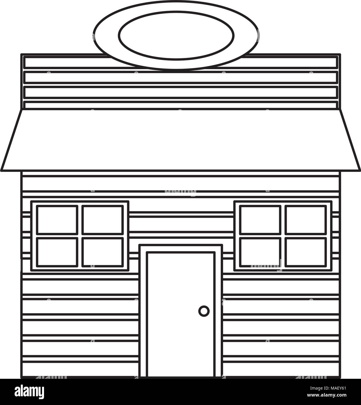 line wooden house with roof and windows design vector illustration