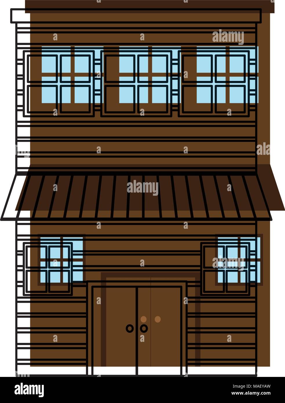 Moved Color Wooden House With Door And Two Floor Vector