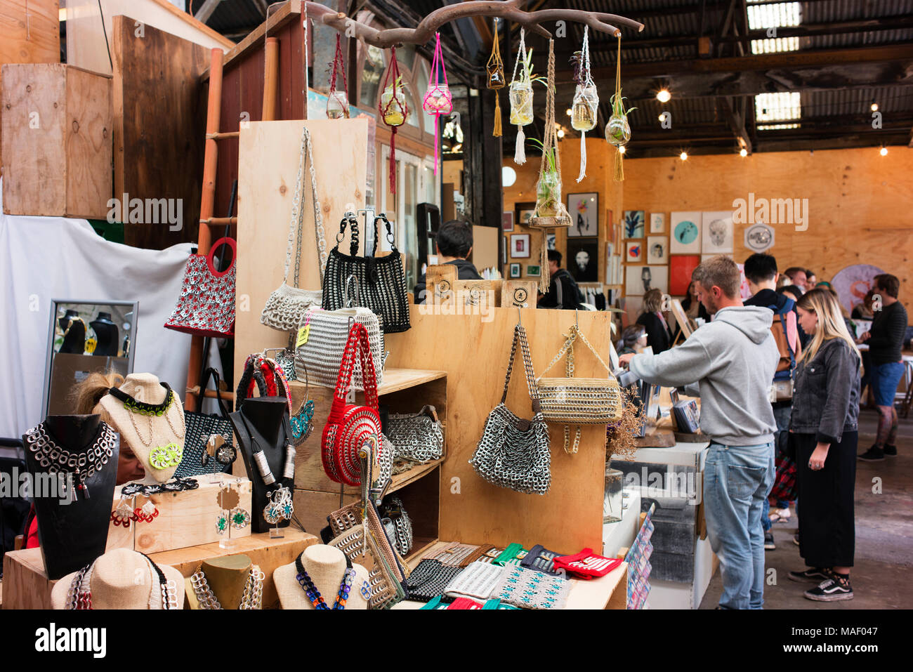 Artists' stalls and shoppers at The Rose Street Artists' Market. Stock Photo