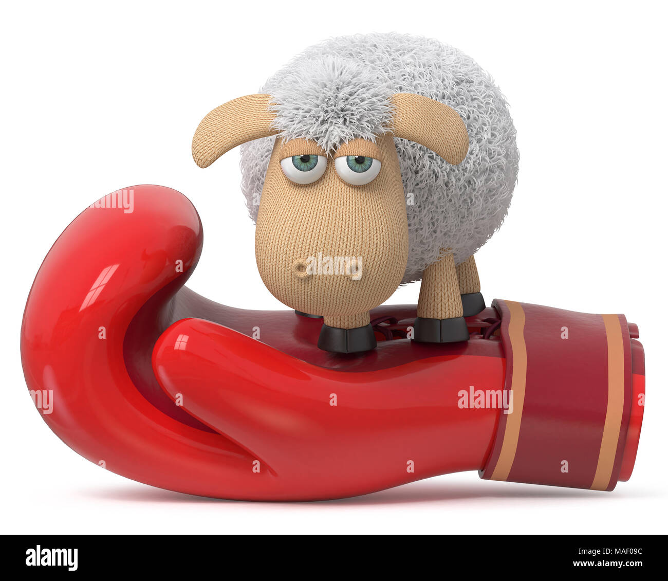 3d illustration funny fluffy sheep do different things/ fluffy farm animals amuse themselves Stock Photo