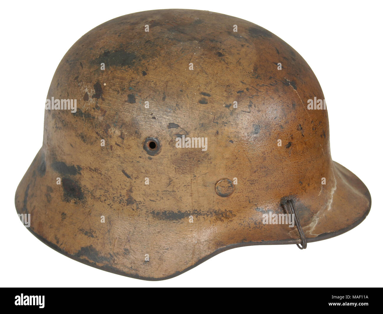 World War 2 German m35 Helmet with tan North Africa paint camouflage used by the Afrika Korps Stock Photo