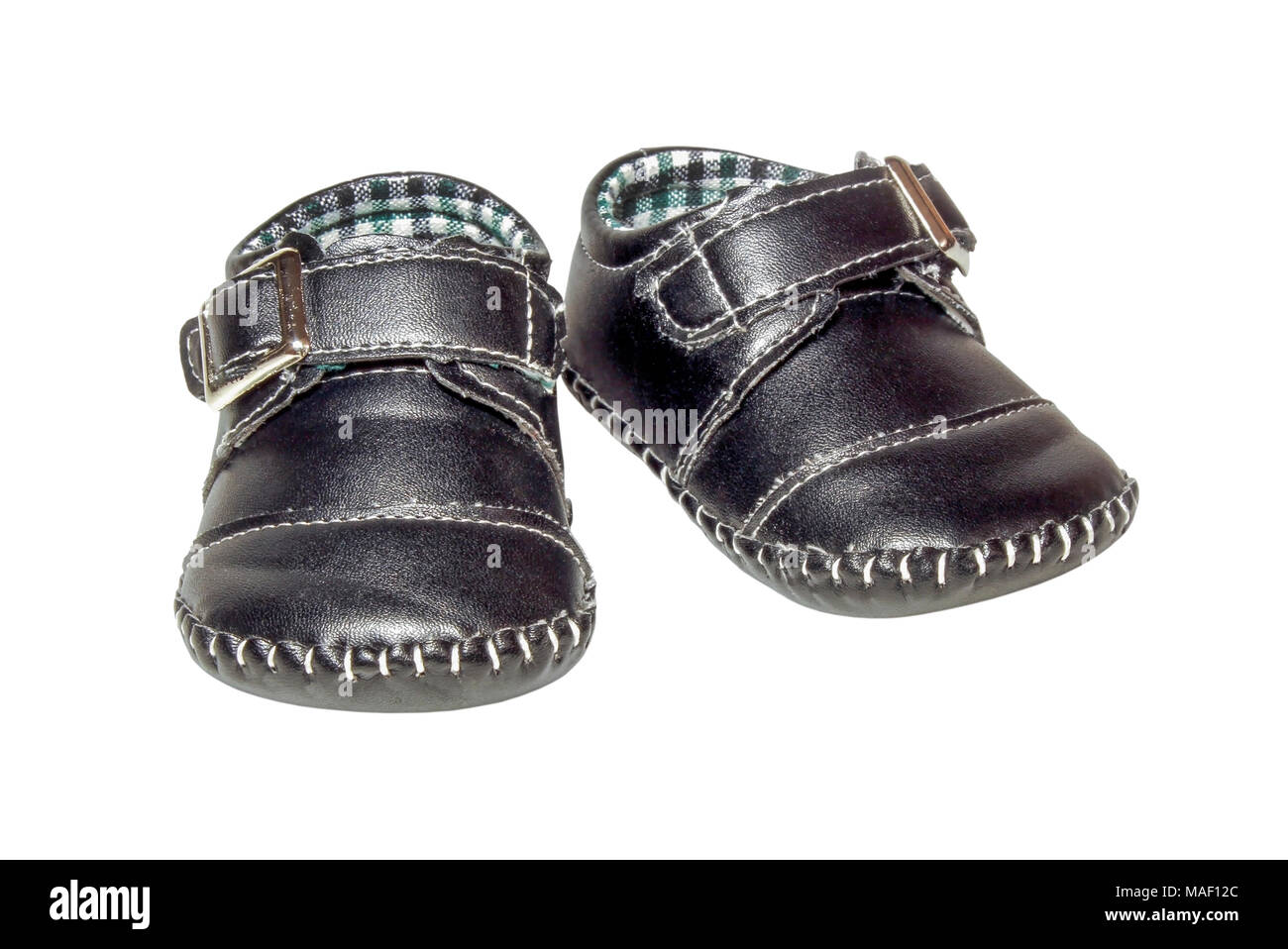 Baby dark blue leather booties isolated on white Stock Photo Alamy