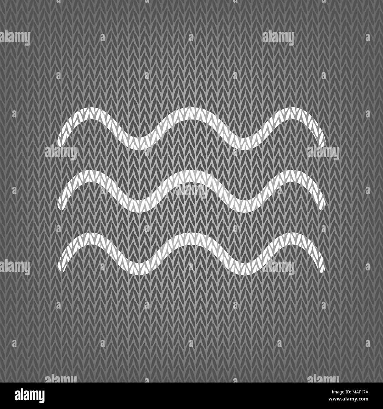 Waves sign illustration. Vector. White knitted icon on gray knitted ...