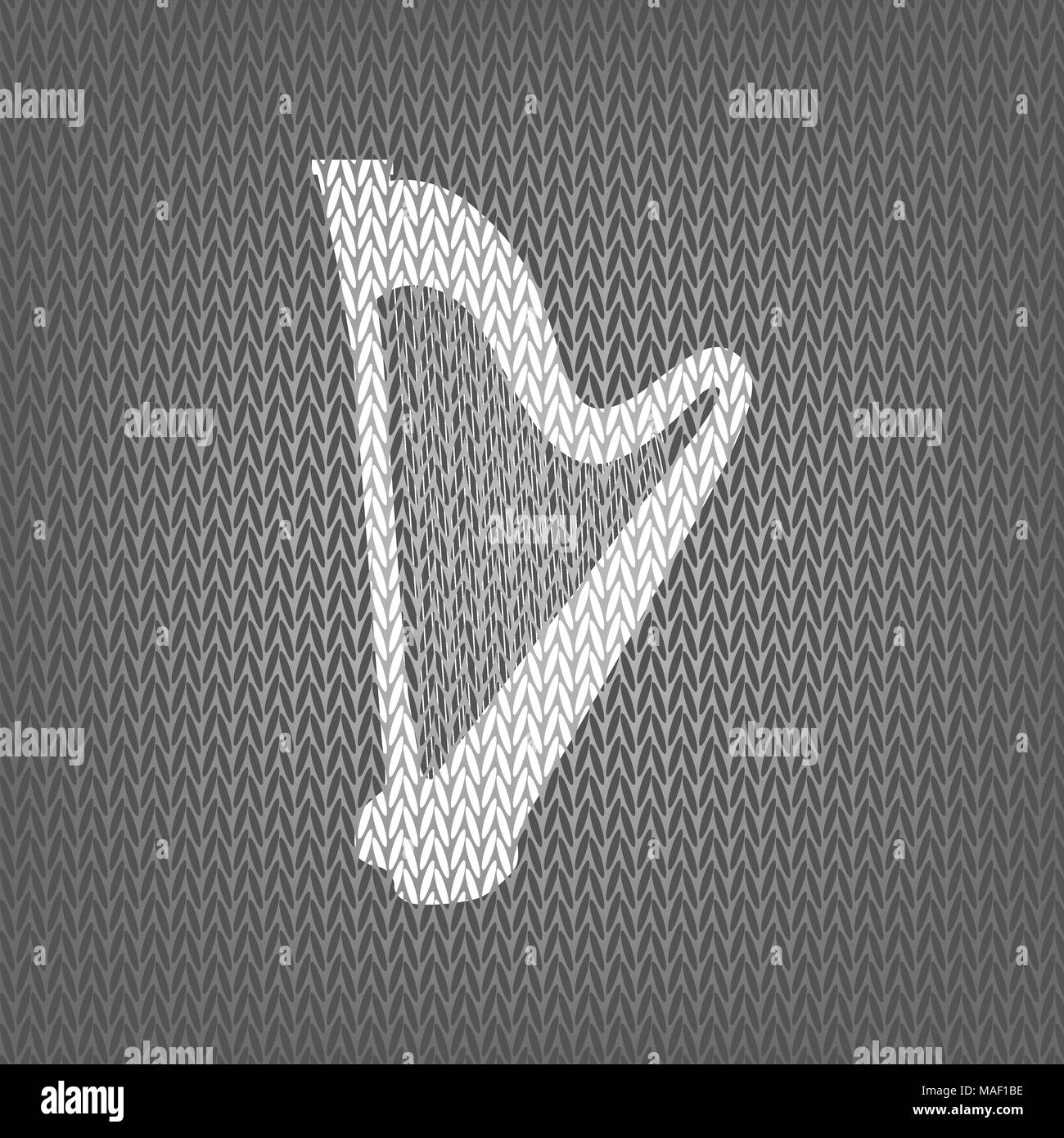 Musical instrument harp sign. Vector. White knitted icon on gray ...