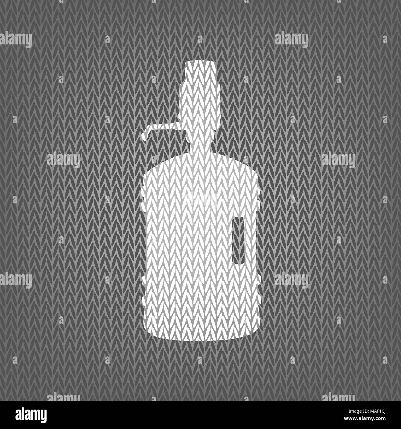 Plastic bottle silhouette with water and siphon. Vector. White knitted icon on gray knitted background. Isolated. Stock Vector