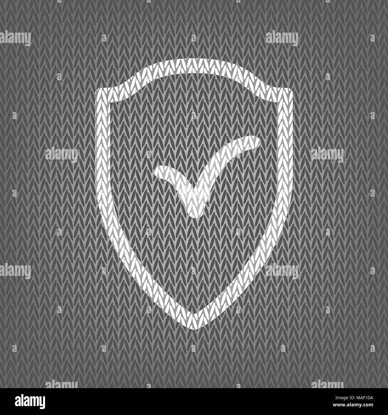 Shield sign as protection and insurance symbol. Vector. White knitted ...