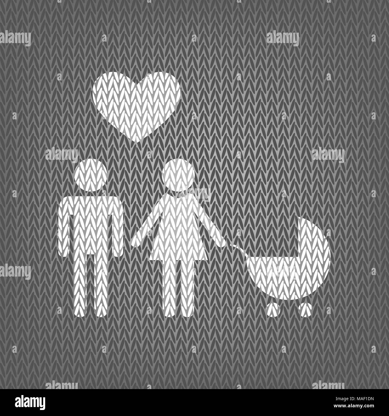 Family symbol with pram and heart. Husband and wife are kept each other