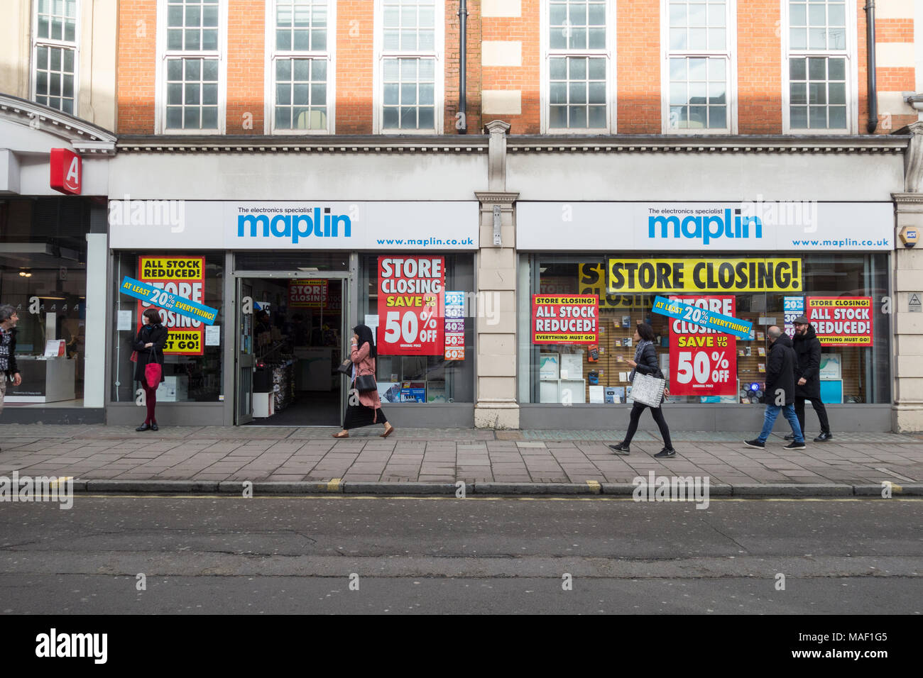 Maplin, the electronics specialist store, closing down sale on Tottenham Court Road, London, NW1, UK Stock Photo