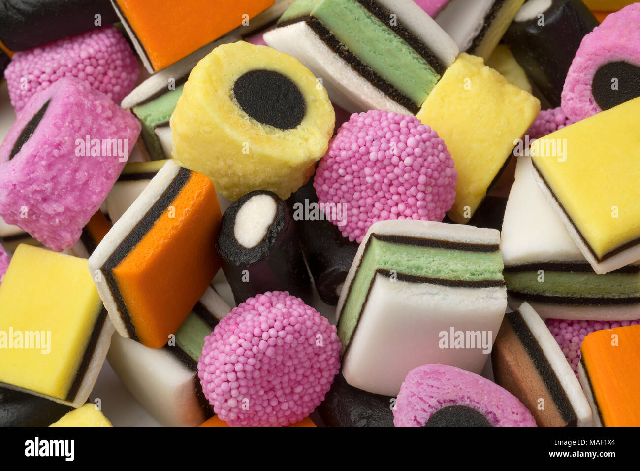 Heap of colorful Liquorice allsorts  full frame Stock Photo