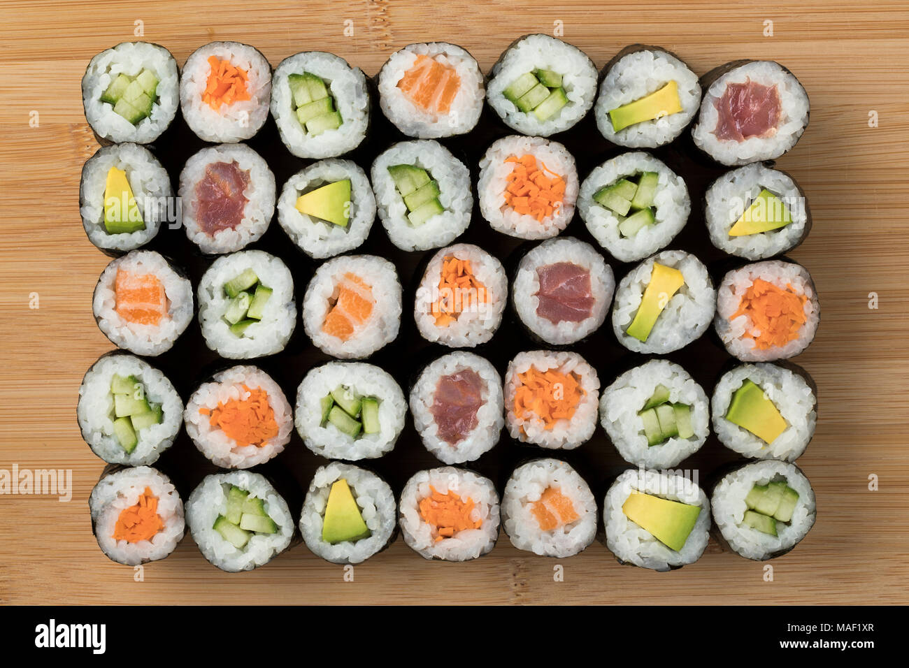 Traditional variety of Japanese sushi maki Stock Photo