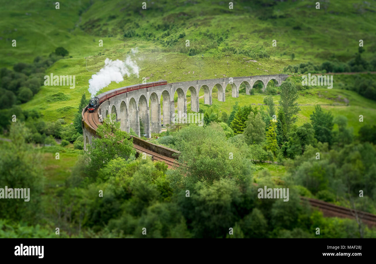 Glenfinnan Railway Viaduct with the Jacobite steam, in Lochaber area of the Highlands of Scotland. Stock Photo