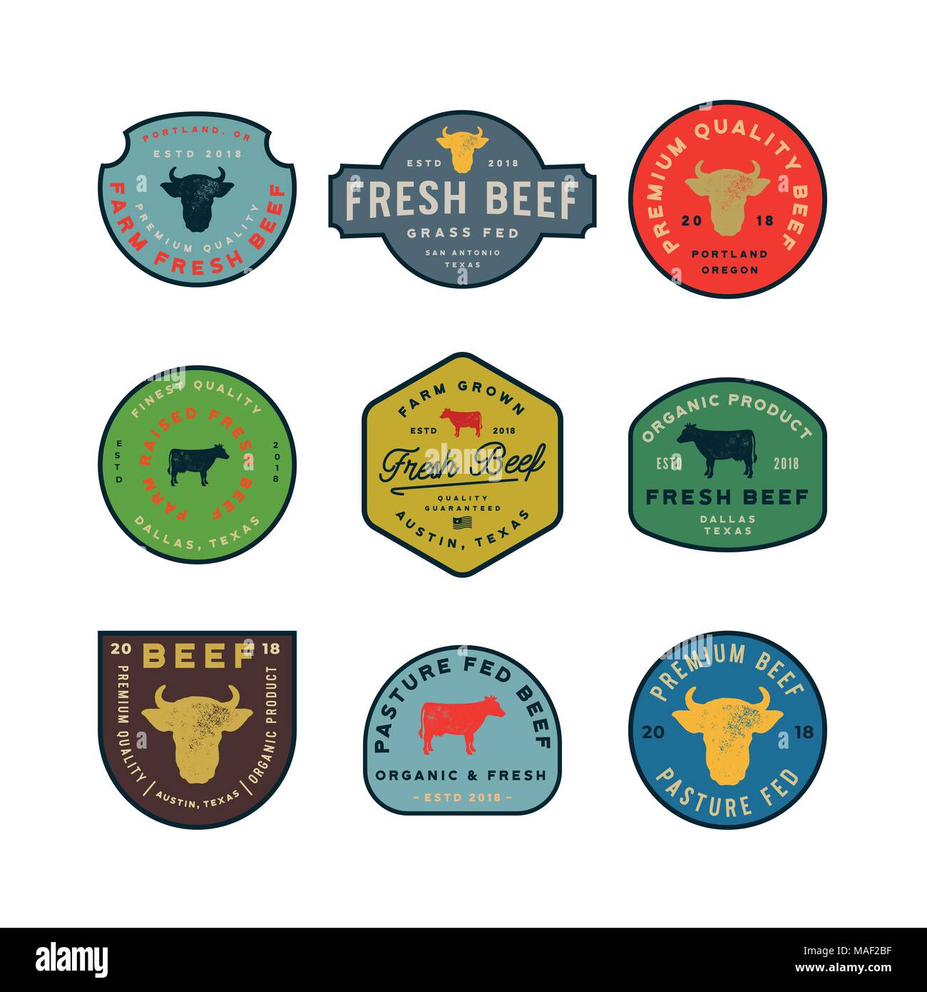 set of premium fresh beef labels. vector illustration Stock Vector