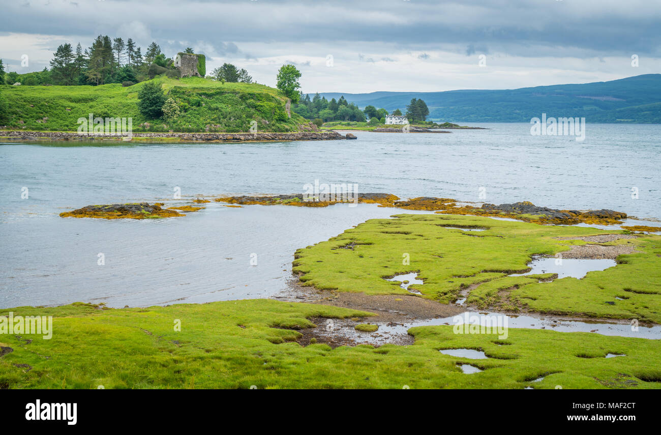 Panoramic sight in the Isle of Mull with Aros Castle in background, Scotland. Stock Photo