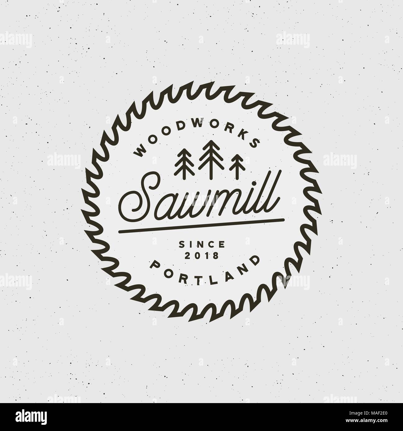 sawmill logo. retro styled woodwork emblem. vector illustration Stock