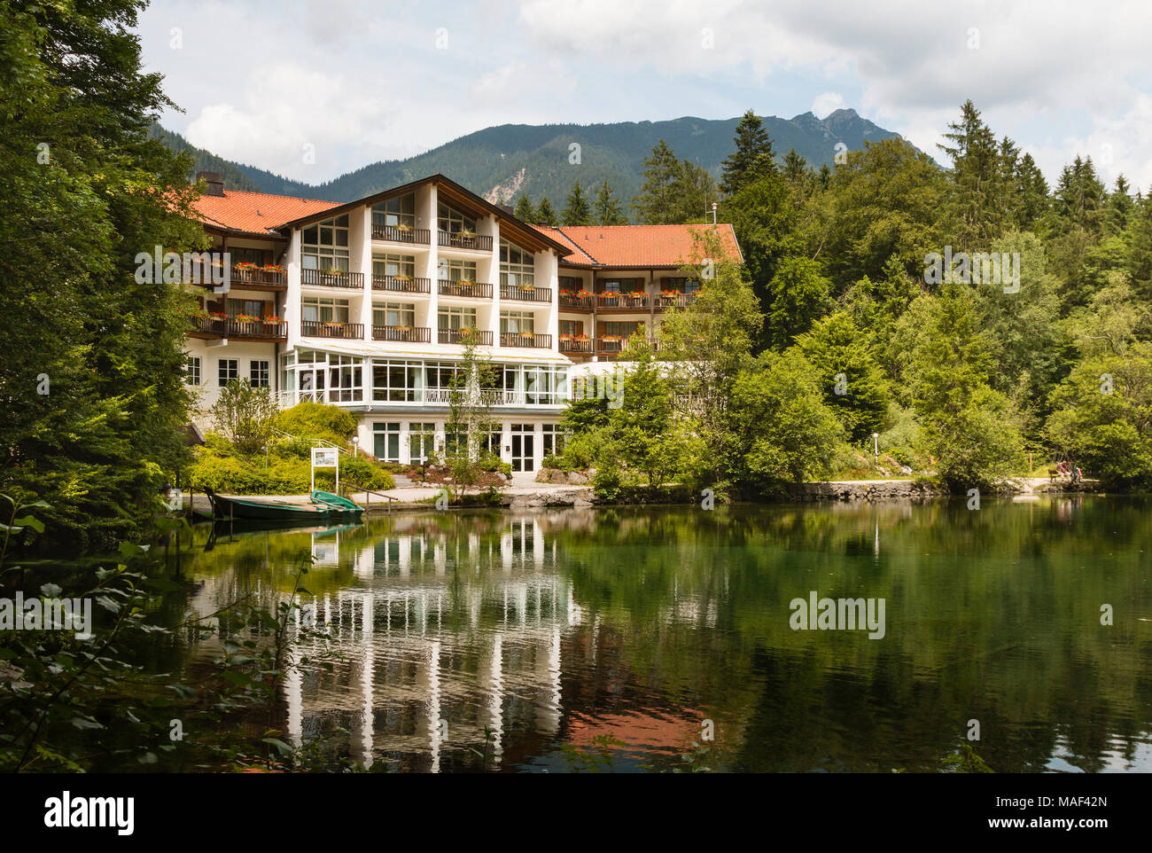 A large hotel at lake Badersee in Grainau, Germany. Stock Photo