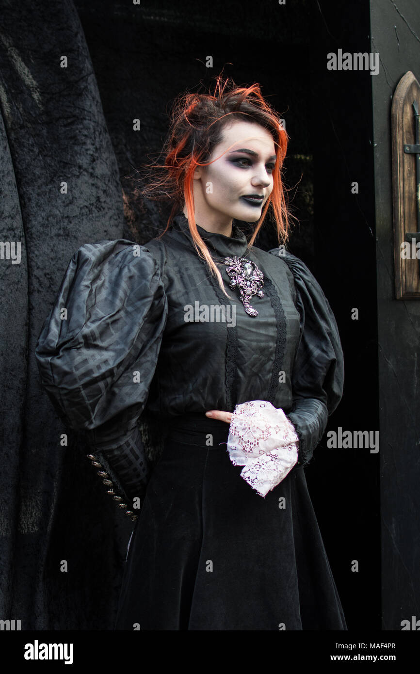 Participant In The Whitby Goth Steampunk Festival Dressed In Steampunk Goth Costume At The