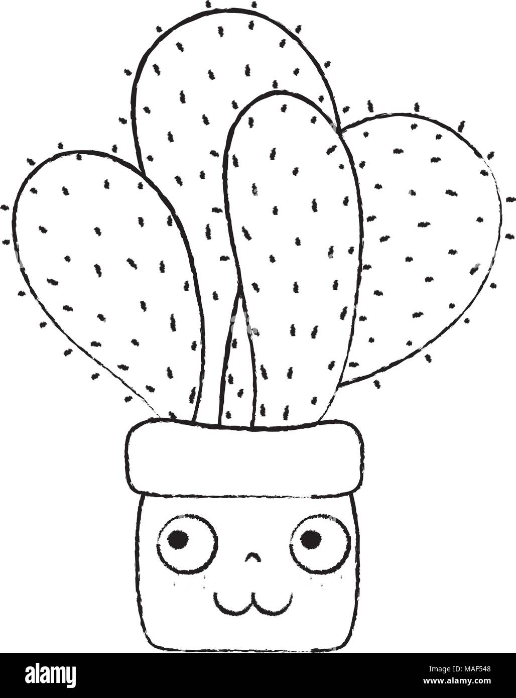 grunge kawaii happy cactus plant inside flowerpot vector illustration ...