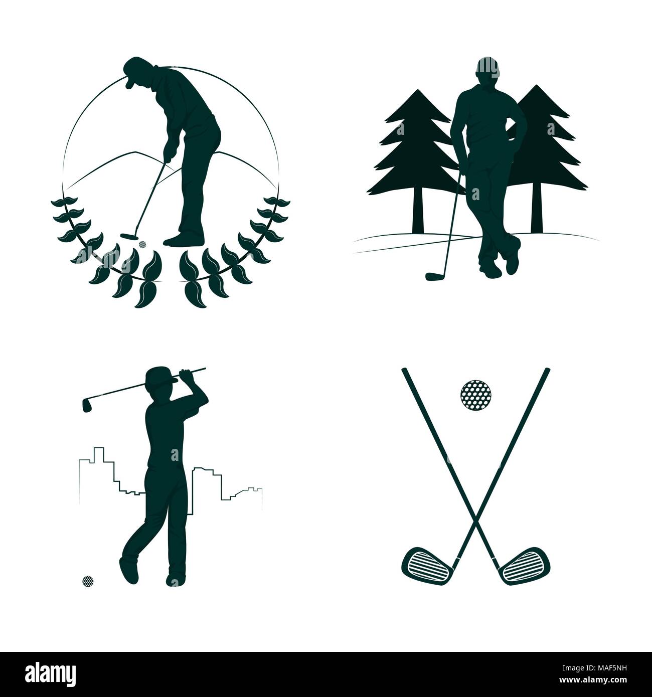 Set of golf sport equipment silhouettes vector illustration graphic ...