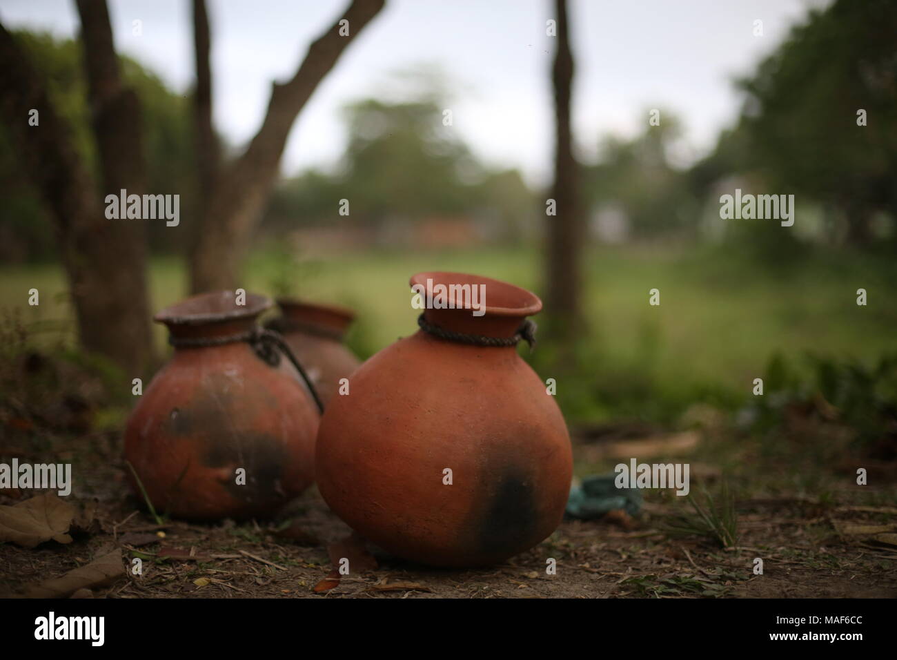 Earthen pot for keeping water Stock Photo