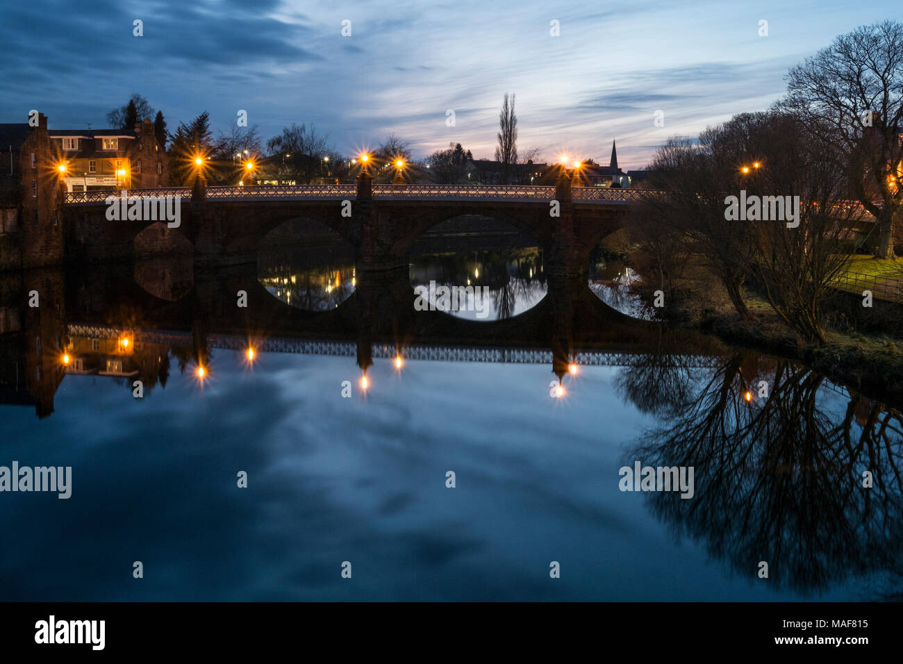 River Nith in Dumfries at dusk in spring Stock Photo