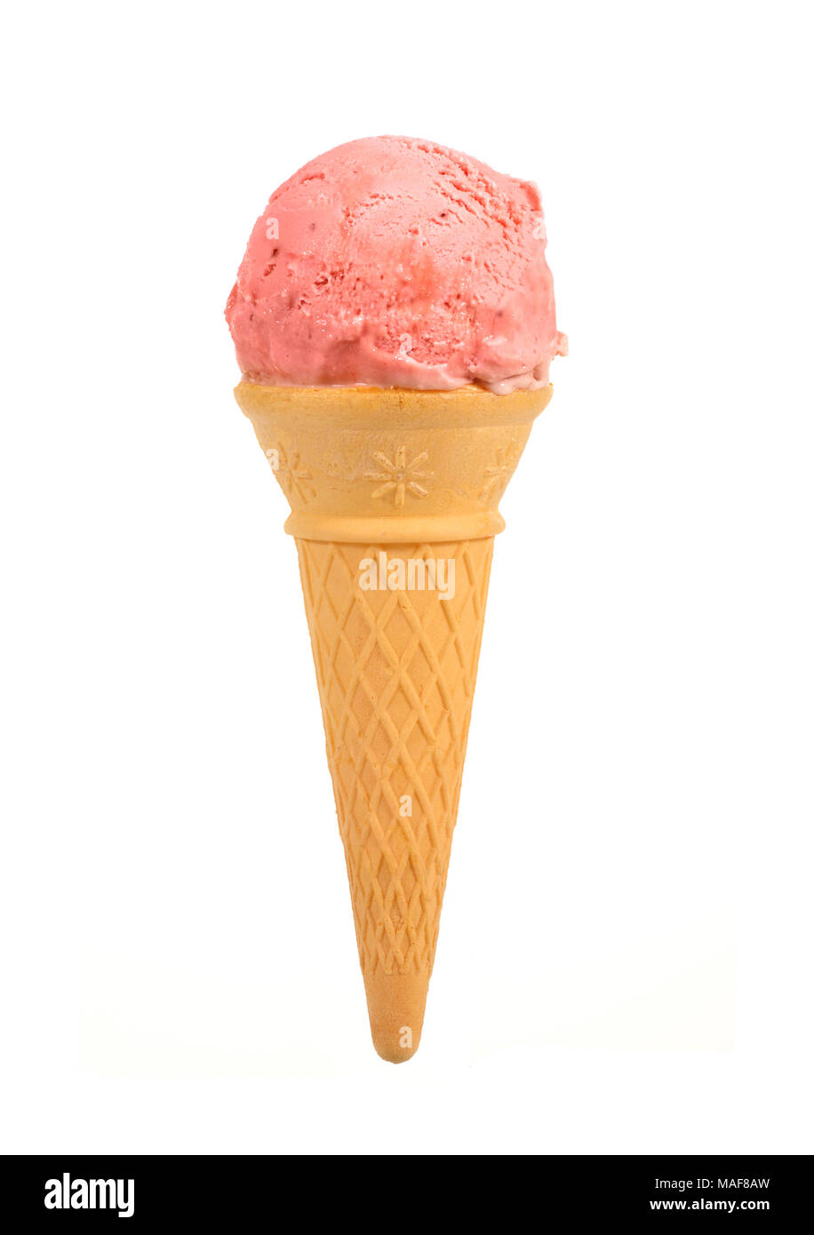 Strawberry ice cream cone isolated against white background Stock Photo