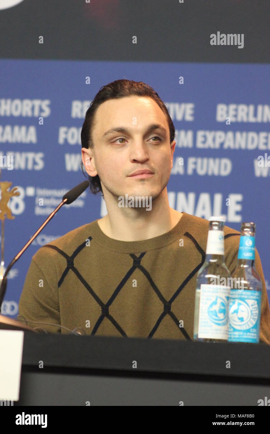 Press conference at the Grand Hyatt Hotel in Berlin/Germany for “Transit“ by 68th BERLINALE with german star Franz Rogowski Stock Photo