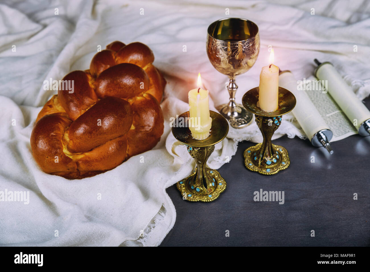 Shabbat Shalom Traditional Jewish Sabbath matzah, and wine. ritual