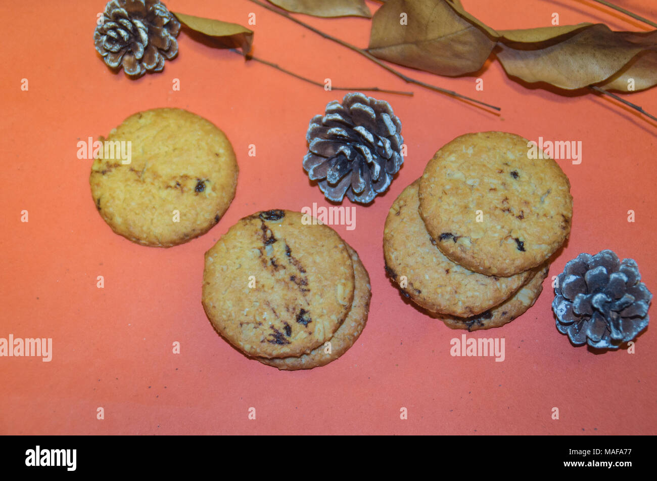 Home baked chocolate cookies as comfort food  for the autumn days Stock Photo