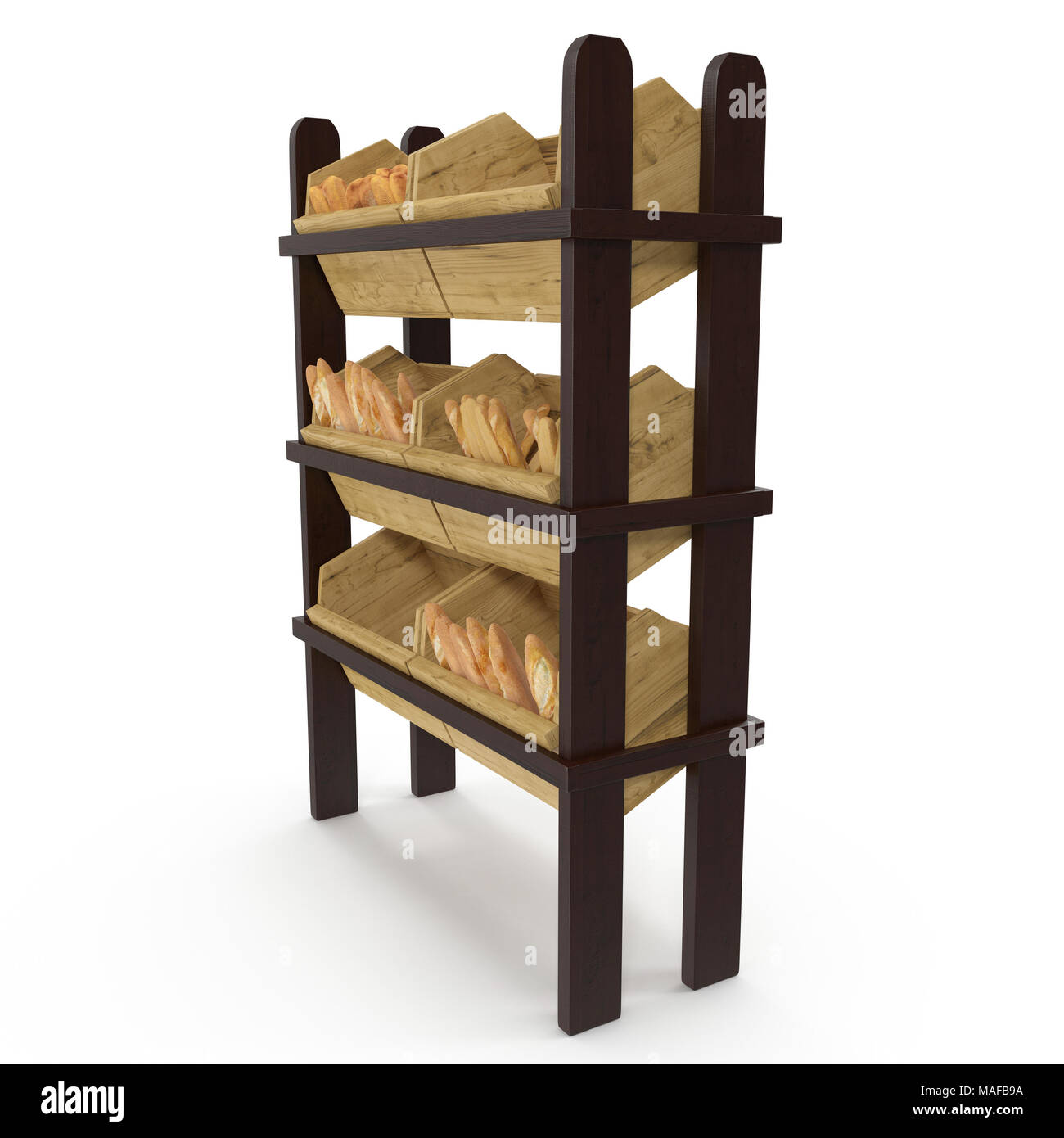 Wooden Bakery Display Shelves on white background. 3D illustration,  clipping path Stock Photo - Alamy