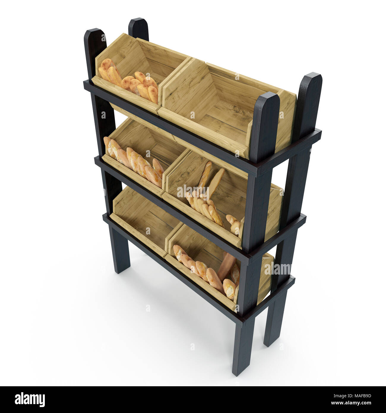 Wooden Bakery Display Shelves on white background. 3D illustration,  clipping path Stock Photo - Alamy