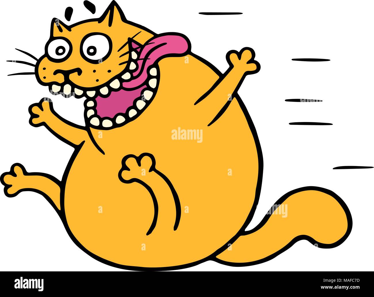 Cute mad cat flies with joy. Vector illustration. Funny cartoon animal  character hurry up Stock Vector Image & Art - Alamy