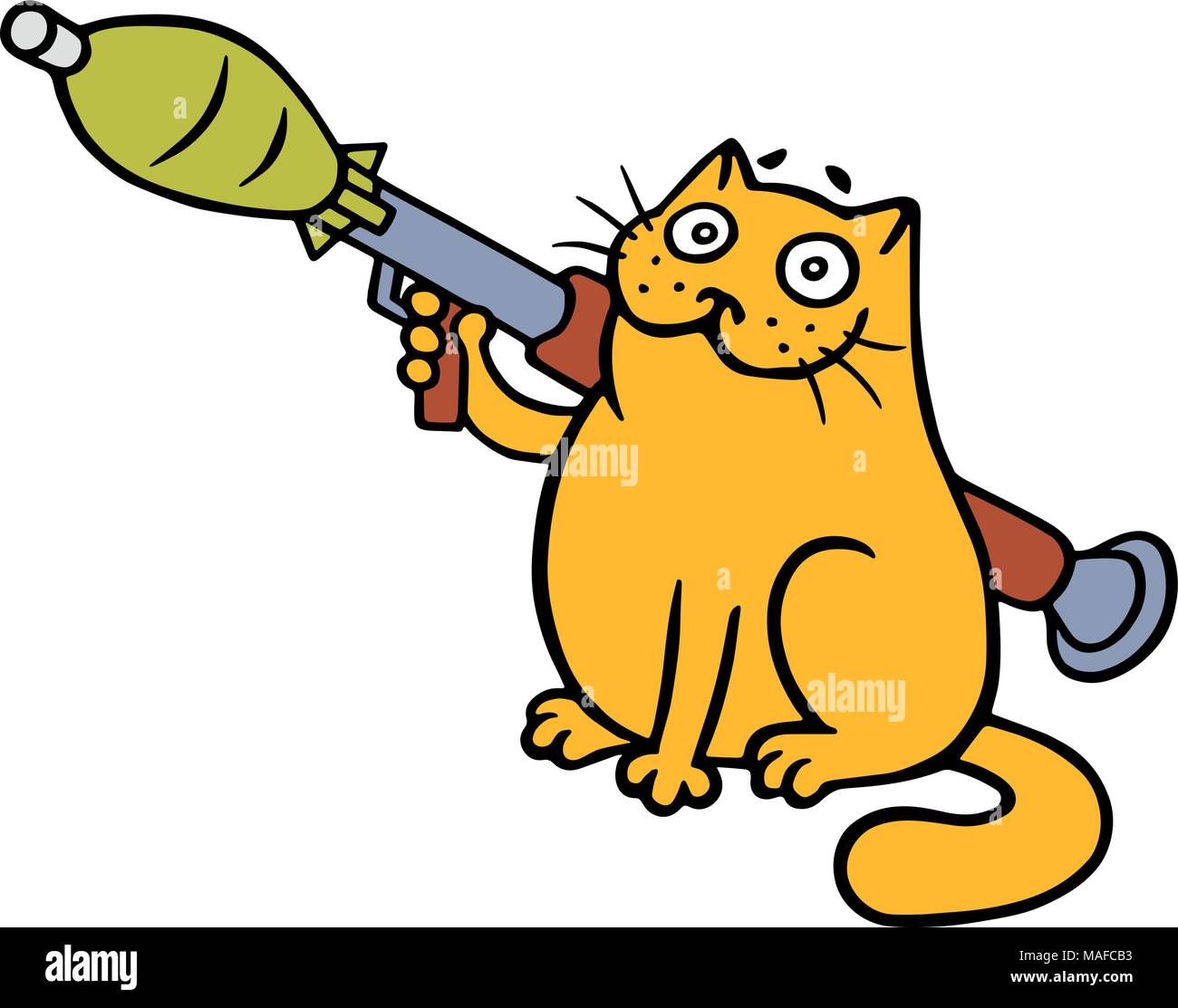 War cat with a grenade launcher. Vector Illustration. Cute orange