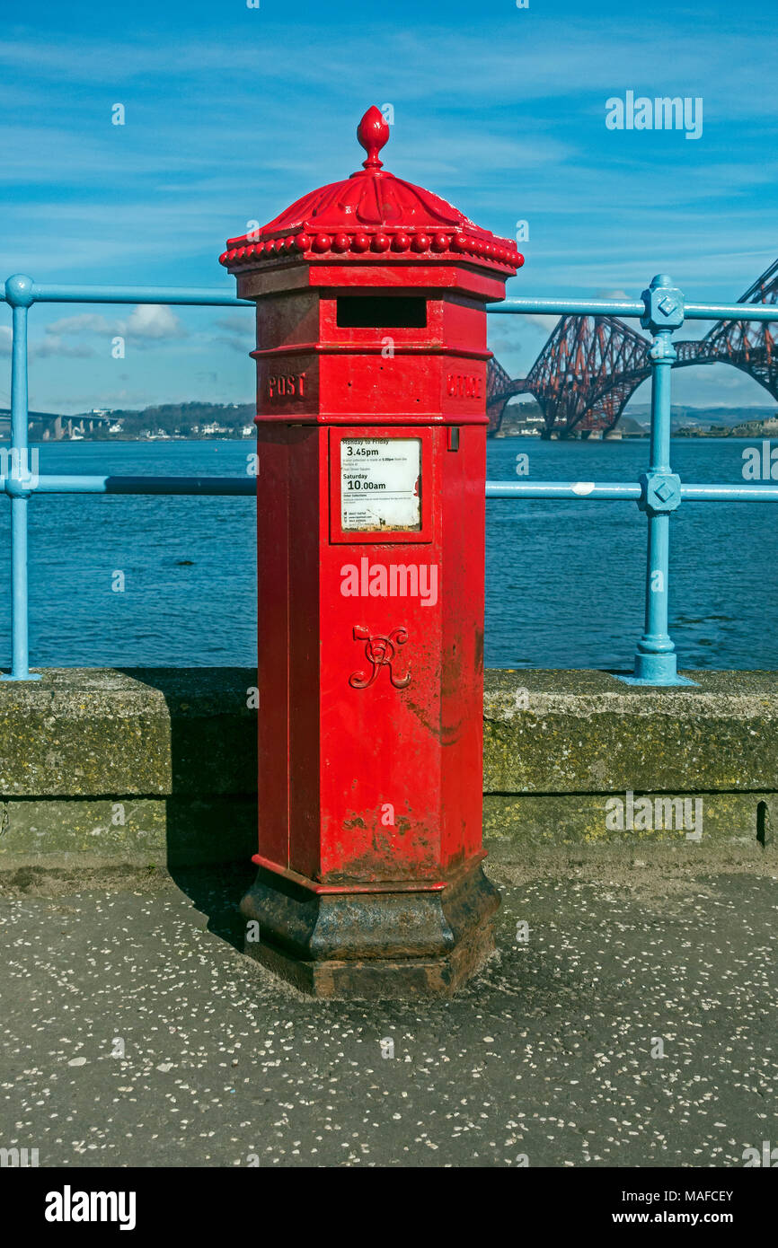 Red posst box at the promenade South Queensferry City of Edinburgh Scotland UK Stock Photo