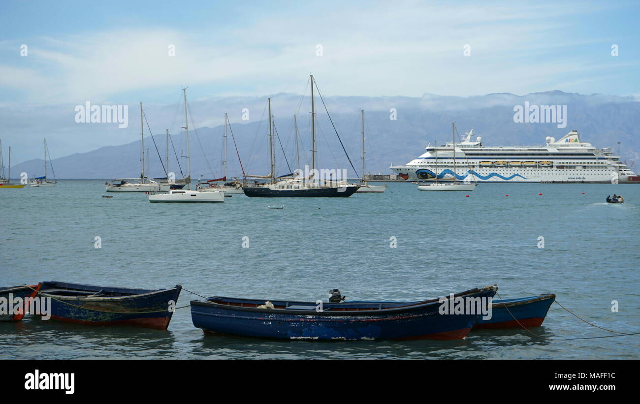 Porto Grande, Mindelo, View to Santo Antao, Santo Vincente, Cape Verde, Africa Stock Photo