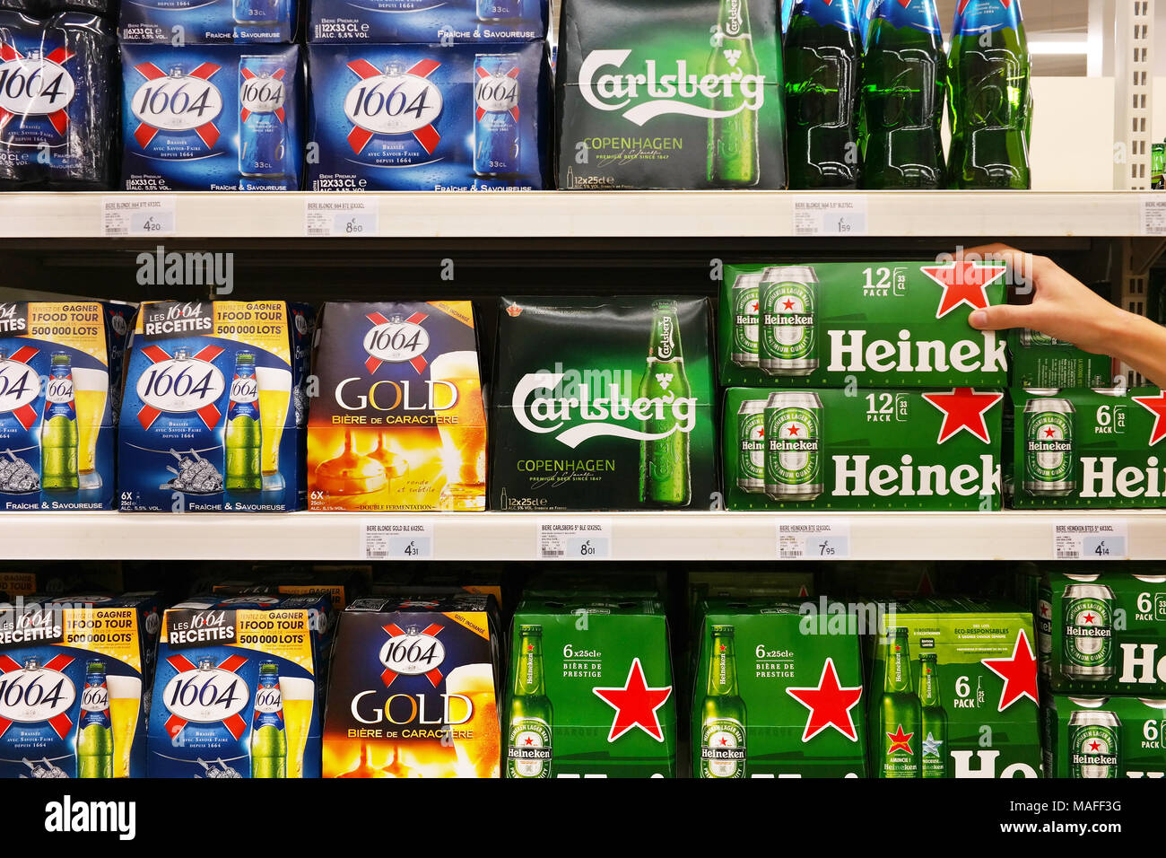 Heineken beer in a French supermarket Stock Photo